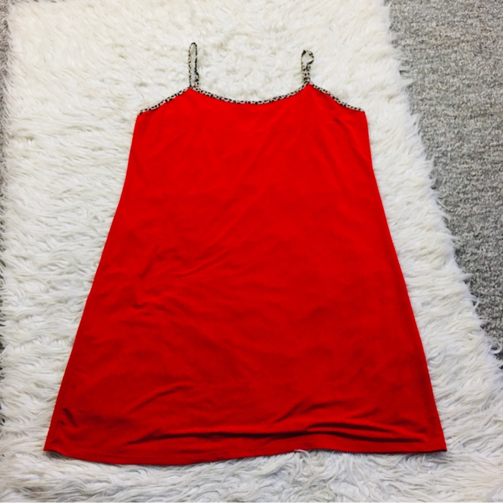 Josie Chemise Dress Nightgown Contrast Trim Animal Print Size Large